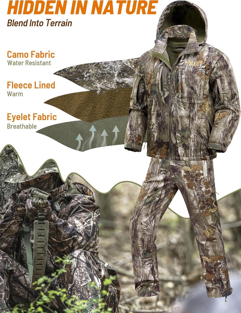 NEW VIEW Camo Hunting Clothes for Men, Quiet Warm Fleece Lining, Cold Weather Deer Hunting Jacket and Pants with Face Mask - Image 2